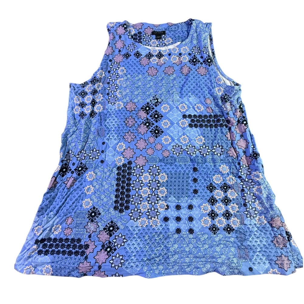 J. Jill Wearever Blue Patchwork Medallion Sleeveless Knit Tank Top Medium